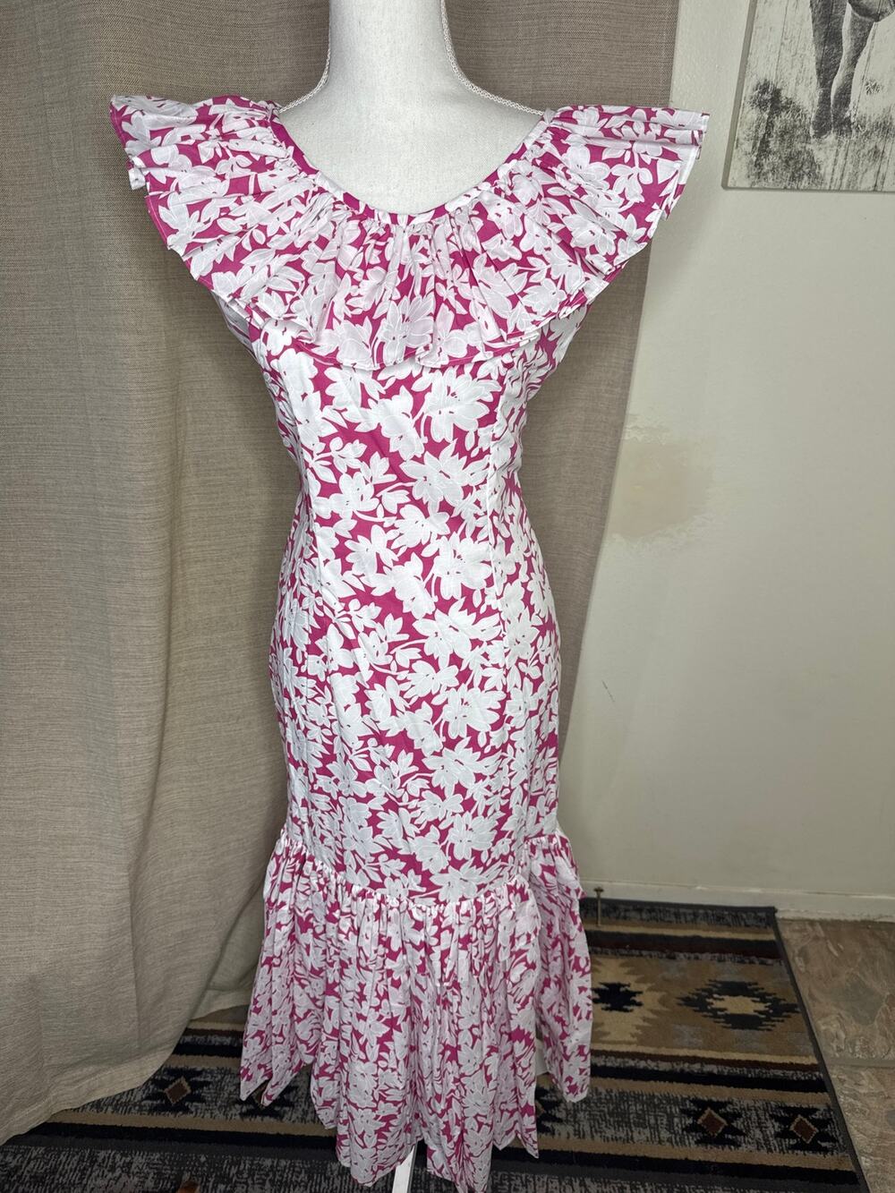 VTG Handmade 80s Pink Floral Dress | Cottagecore Garden Party Romantic Tropical